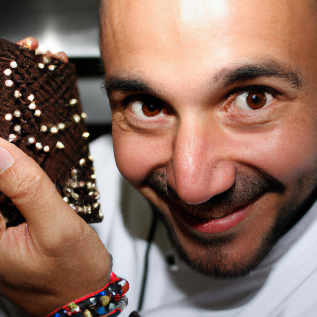 Retrato de chocolatero artesano con nibs de cacao