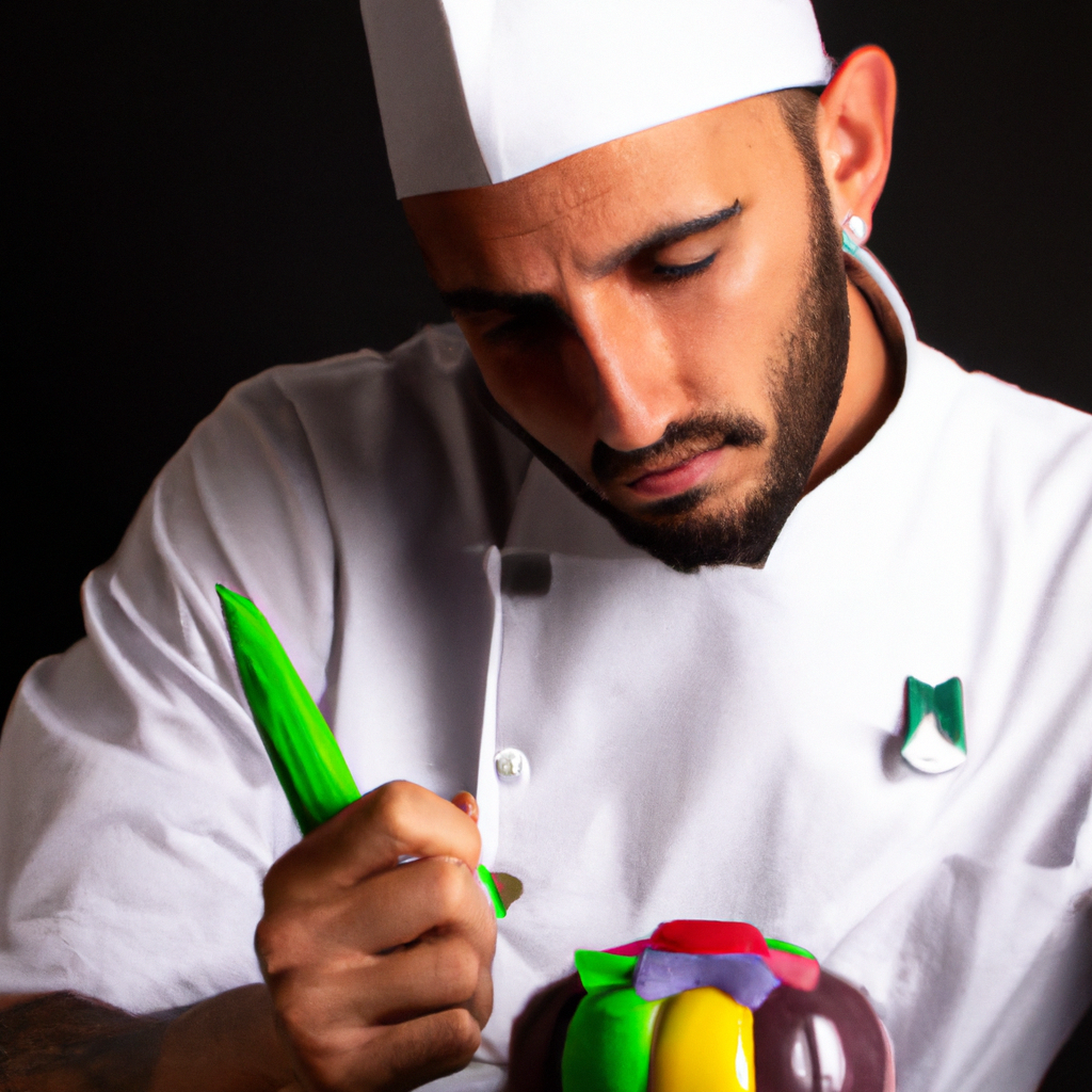 Retrato de pastelera con decoración de chocolate